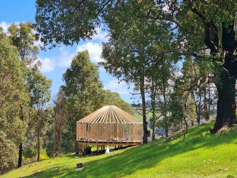 6.3m Yurt frame on a grassy hill Balingup Western Australia