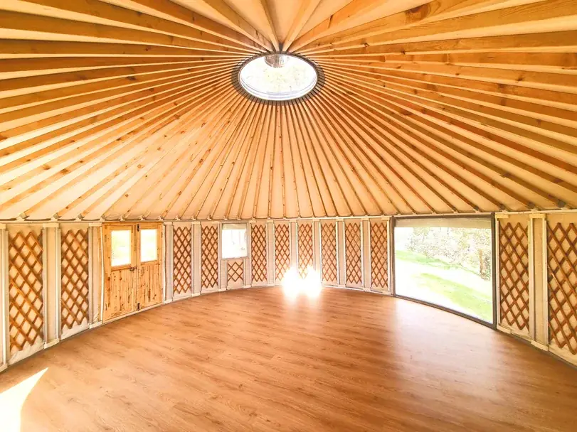 6.3m Yurt interior filled with light, Balingup WA