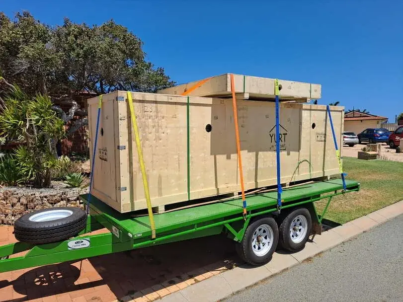 8m Yurt Crate on a trailer