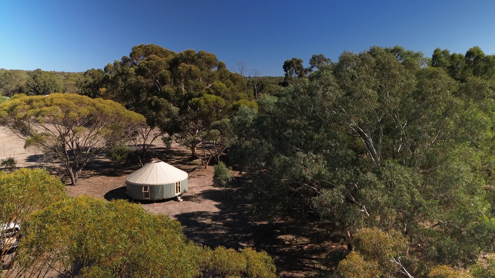 An ORON yurt from above, on a bush block